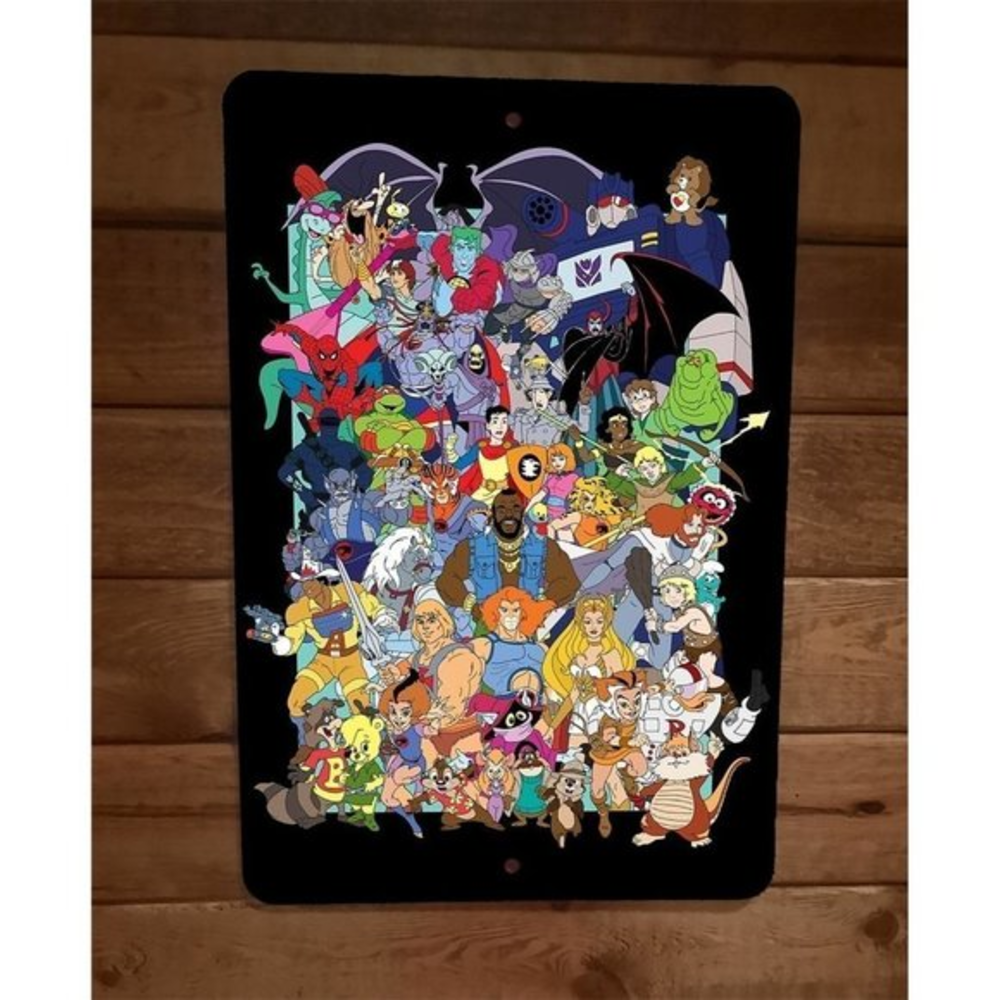 Retro 80s Saturday Morning Classic Cartoons Mashup Collage 8x12 Metal Wall Sign